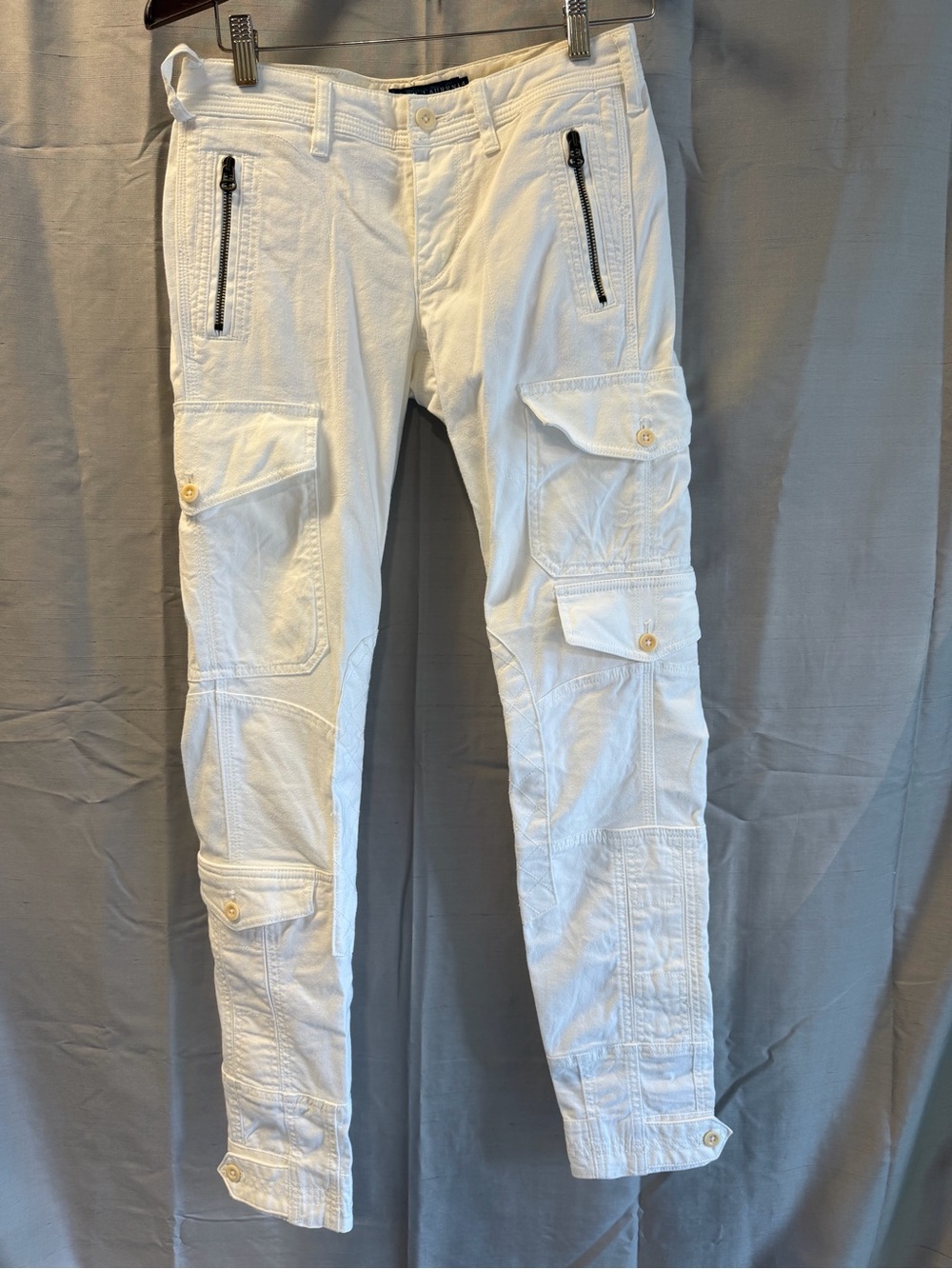 Ralph Lauren White Women's Cargo Pants with Zip Pockets